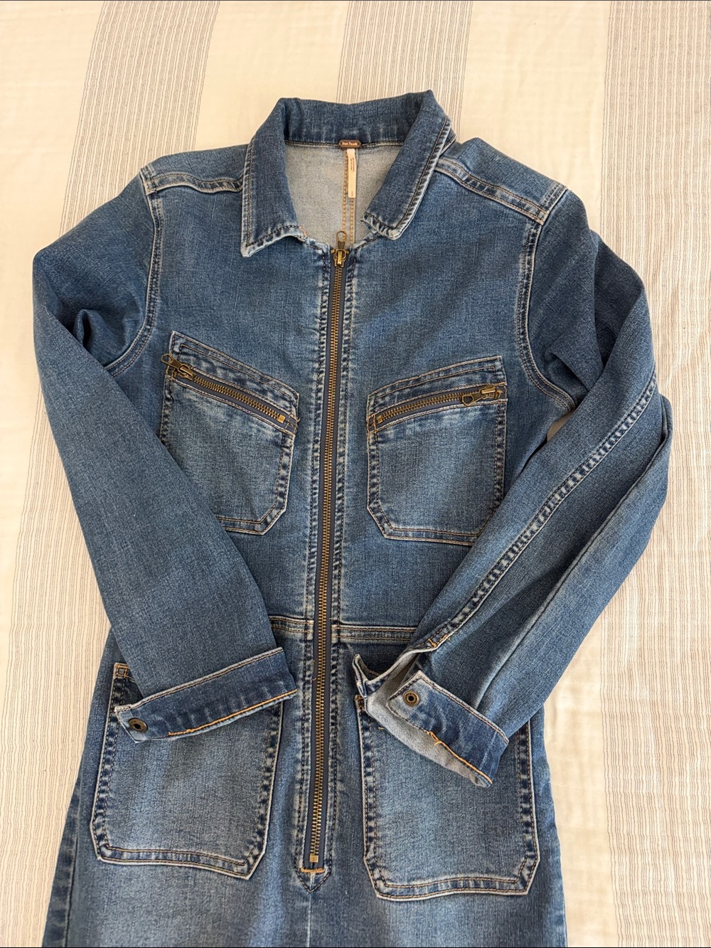 Free People Blue Denim Ankle Jumpsuit